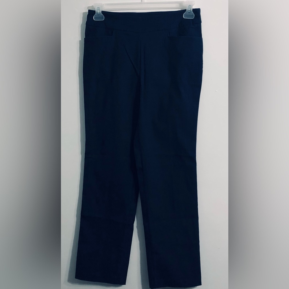 Women’s dressing high rise pant two pull on side pockets stretchy blue. S(4-6)